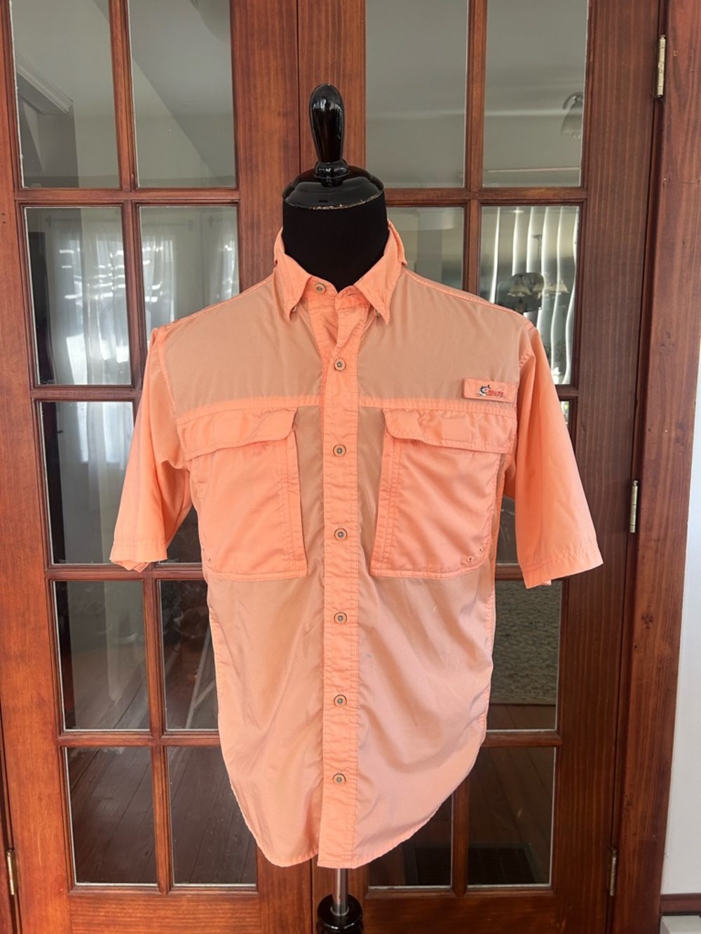 Mens Paint Stain Vented Shirt World Wide Sportsman Peach Short Sleeve Fishing